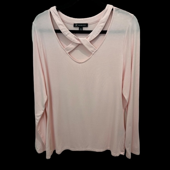 Inc Plus Size Pink Criss Cross Neckline Long Sleeve T-Shirt NWOT Size XXL - Picture 1 of 4
